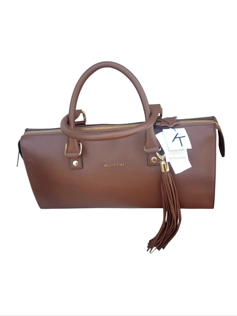 Kelly-Tooke Soho Leather Barrel Tassel Satchel Bag, NWT